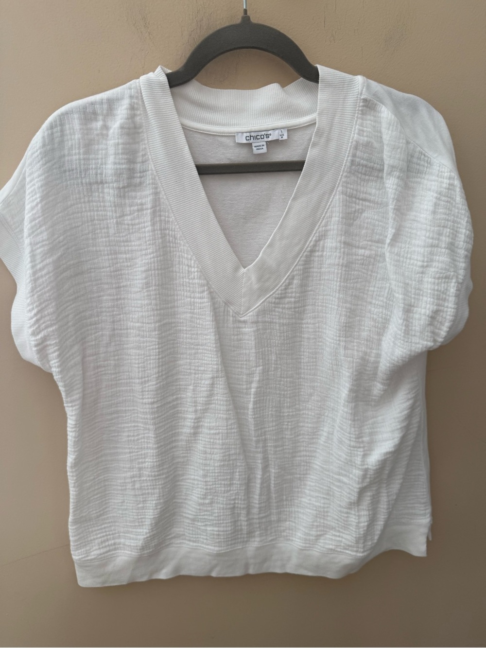 Chico’s Cotton Waffle Gauze Short Sleeve Shirt summer basic size Medium